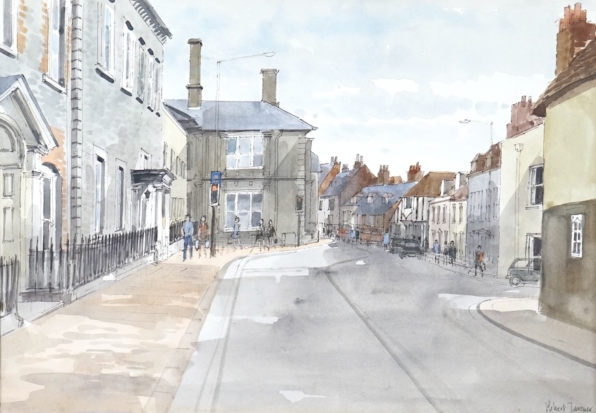 Robert Tavener (1920-2004), local interest watercolour, Lewes street scene, signed, 24 x 34cm, mounted, unframed